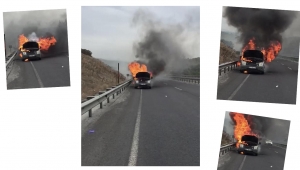 Hafif ticari araç alev alev yandı