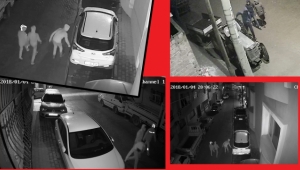 Araba lastiklerinin  şişlenmesi   güvenlik kamerasına yansıdı