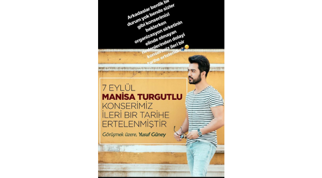 Yusuf Güney konseri ileri bir tarihe ertelendi