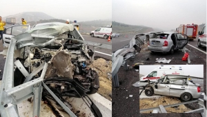 Otomobil bariyere çarptı; sürücü, eşi ve kızı yaralandı