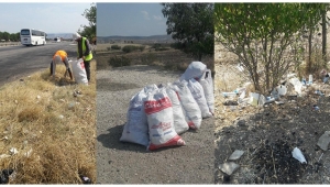 Kula'da karayolu kenarından 5 kamyon çöp toplandı