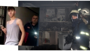 Alevlerin arasında kalan genci itfaiye kurtardı