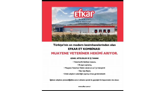 Efkar Et Kombinası Personel Arıyor