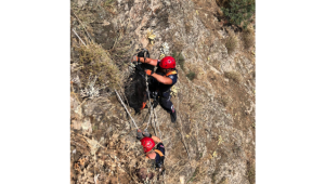 Dağda mahsur kalan 3 keçiyi itfaiye kurtardı