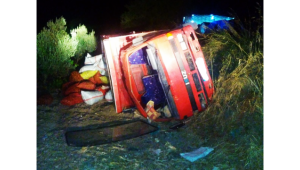 Kamyonet geri manevra yaparken devrildi: 4 yaralı