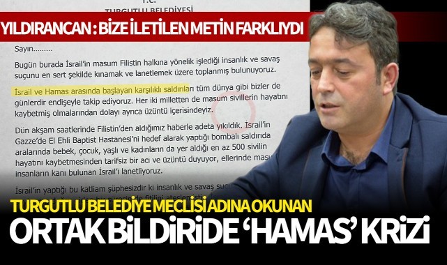 Turgutlu Belediye Meclisi Adına Okunan Ortak Bildiride 'Hamas’ Krizi