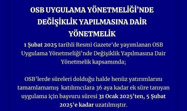 Turgutlu 1. Bölge OSB Katılımcılarına Süre Uzatımı Duyurusu