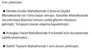 Manisa’da Deprem Hasar Tespit Çalışmaları Sürüyor
