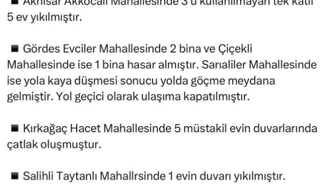Manisa’da Deprem Hasar Tespit Çalışmaları Sürüyor